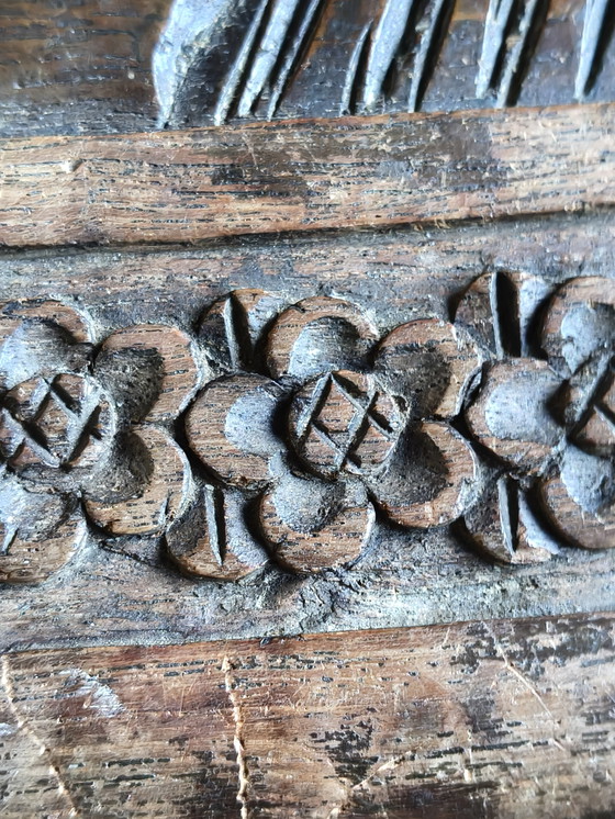 Image 1 of Antique Chinese chest with deep wood carving