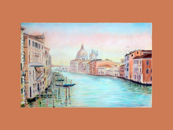 Image 1 of Drawing of the Grand Canal. Venice drawing. Painting of Venice's Grand Canal. Grand Canal drawing. Venice painting. New.