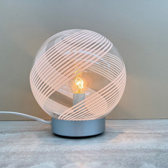 Image 1 of Lámpara de mesa de cristal con diseño en espiral de mediados de siglo, década de 1970, Italia