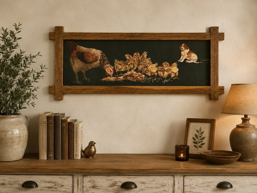 Stampa antica incorniciata di Orens Denizard – Decorazione murale in stile rustico francese, cornice in rovere, circa 1905-1913