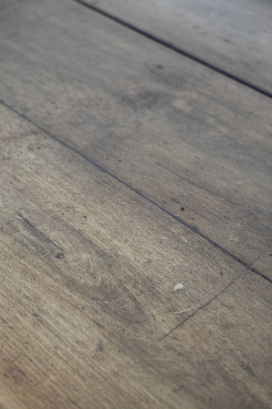 Image 1 of Robust antique French 6-person dining table made of fruit wood with 3 drawers from the late 18th century