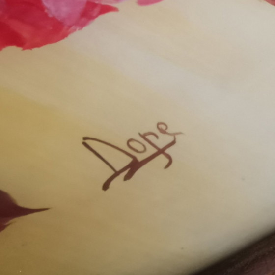 Image 1 of HOUTEN GLAZEN DIENBLAD MET ROZEN - ART DECO