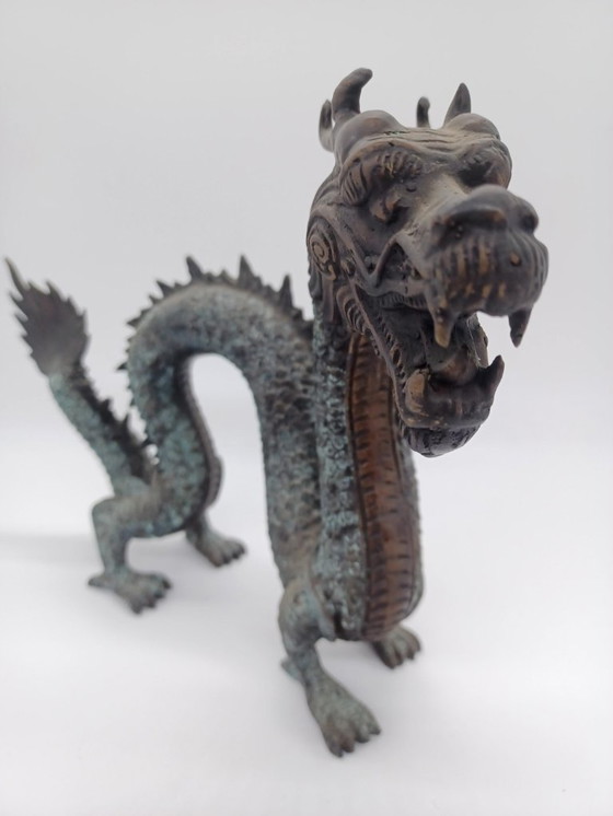 Image 1 of Paire de sculptures Dragons antique en bronze