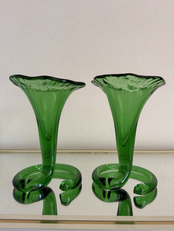 Image 1 of Vases cornet verre soufflé années 60