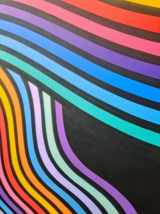 Image 1 of Cuadro abstracto moderno "Crossing Lines" - Franklin van Dam - Acrílico sobre MDF - 95 × 95 cm