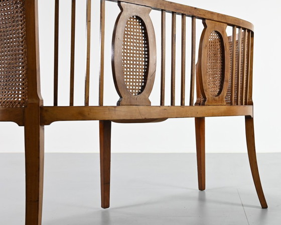 Image 1 of Vintage caned slant bench, 1950s