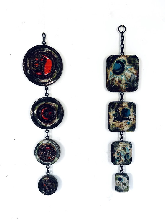 Image 1 of 2x Pendente da parete in ceramica brutalista anni '60