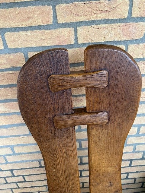 Set Van Vijf Massief Eiken Vintage Eetkamerstoelen, Gemaakt Door Meubelfabriek De Puydt. 