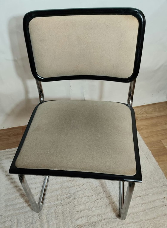 Cesca B32 Chair by Marcel Breuer, beige fabric upholstery, Dining chairs, Textile, Wood (photo 4 of 7)