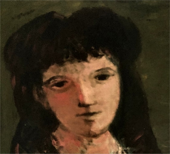 Image 1 of Portrait Woman with Hat Oil Painting signed French Expressionist Sylvain Vigny