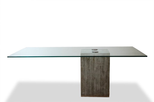 Saporiti. Escritorio brutalista y minimalista de vidrio y hormigón. Años 70.