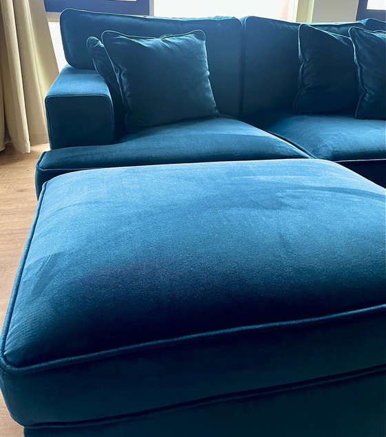 Image 1 of Vintage 4-seater sofa blue velvet by Milo Baughman for Thayer Coggin, 1960