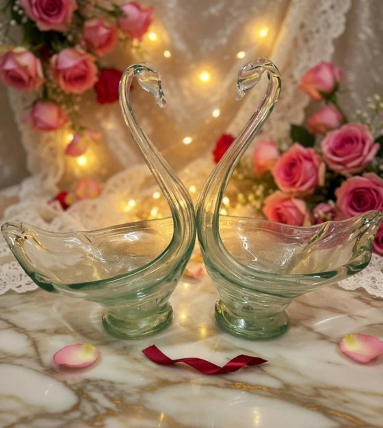 Image 1 of Rara coppia di grandi ciotole a forma di cigno di Chribská – Josef Hospodka – circa 32 cm – 1965