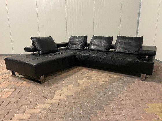 Image 1 of Black Montel Real Leather Corner Sofa