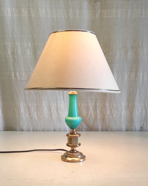 Pied de lampe en laiton et opaline turcoise - mid. XXeme
