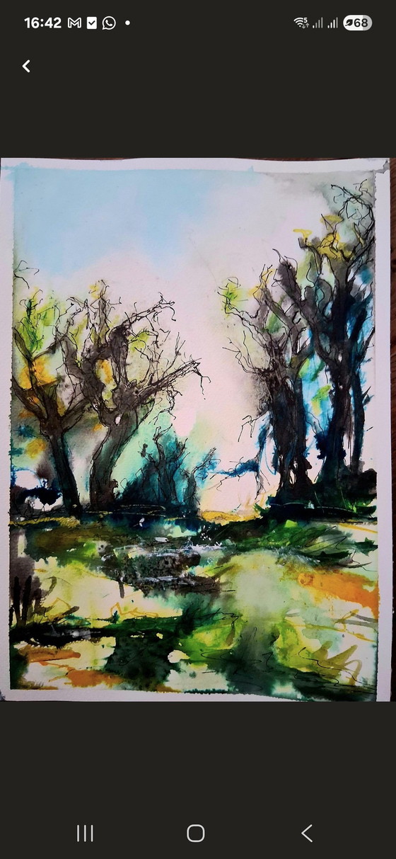 Image 1 of Old trees in the Spring,watercolor and ink on watercolor paper