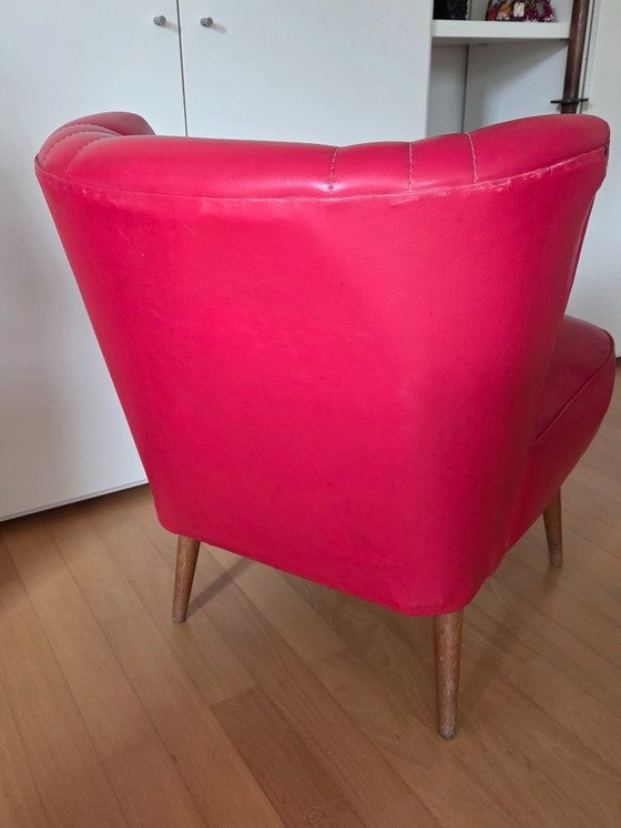 Mid-Century red Cocktail Armchair, Miskolci Bútoripari Szövetkezet, Wood, Skai, Mid Century Modern (photo 2 of 8)