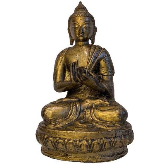 Antieke Chinees-Tibetaanse bronzen Boeddha – Dharmachakra Mudra – 123 – Beeldhouwkunst (photo 11 of 11)