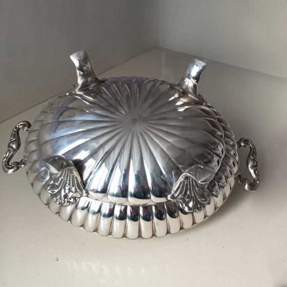 Solid .925 Sterling Silver Gadrooned Tureen – Alfredo Montejo Style – c. 1940-1960 – Table accessories (photo 11 of 14)