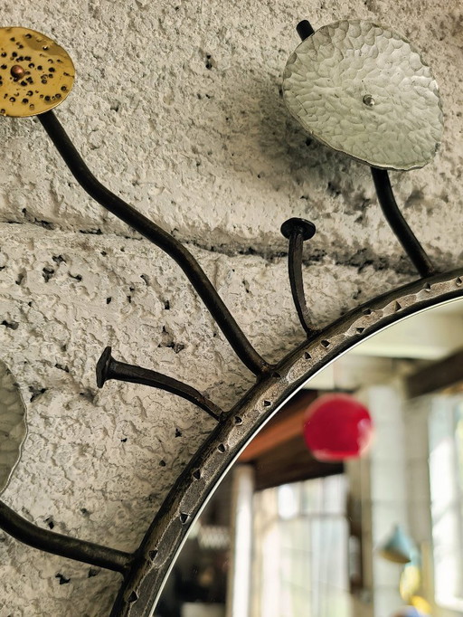 Handcrafted Sun Mirror - Unique Piece Iron Brass Aluminum