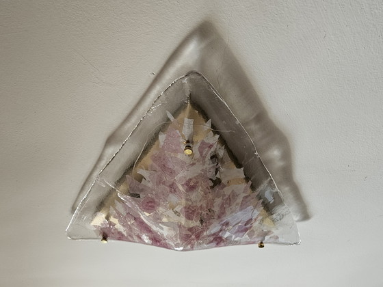 Image 1 of Lustre triangulaire en verre de Murano rose et transparent