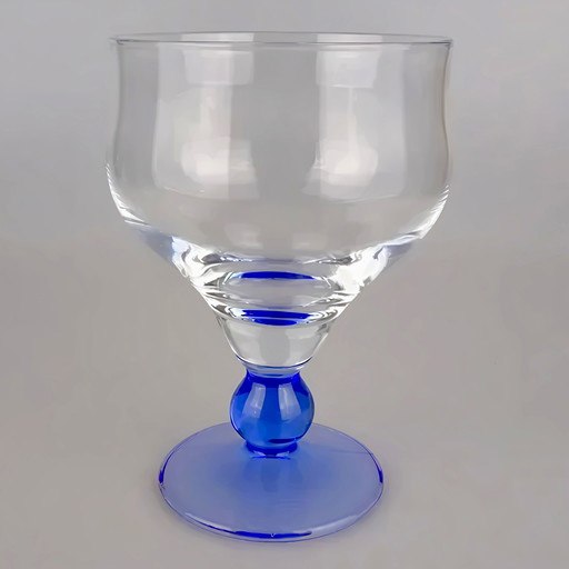 Set Of 4 Vintage Bormiolo Rocco "Minorca" Glasses With Bright Blue Base