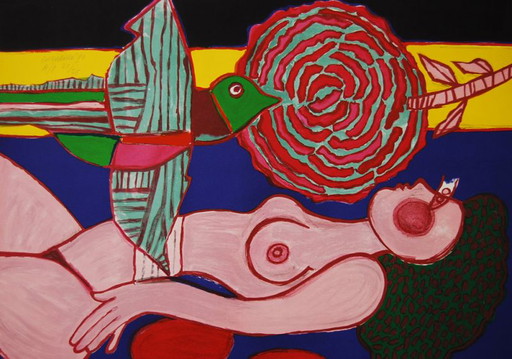 Corneille - Nu a la Rose - litografia a colori del 1981