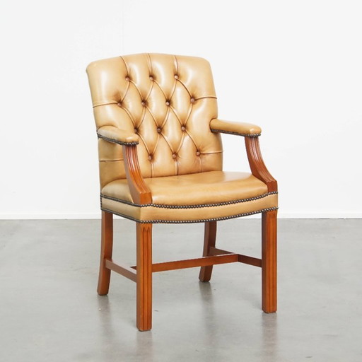 Chaise de salle à manger/chaise d'appoint en cuir de bœuf de style anglais, couleur cognac clair