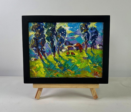 Original Oil Painting Summer Village Landscape Nature speaks in a whisper of grass
