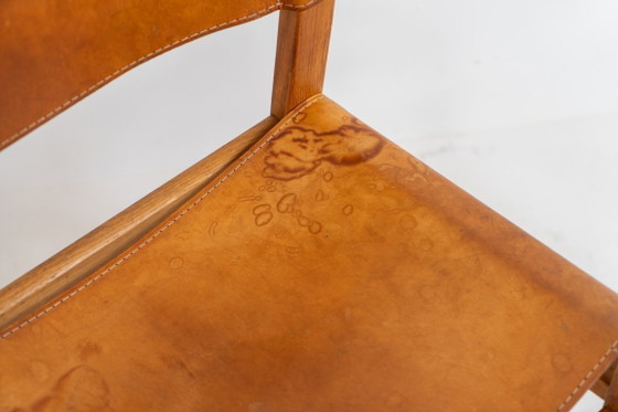 Image 1 of Oak & leather dining chairs (Denmark, 1960s).
