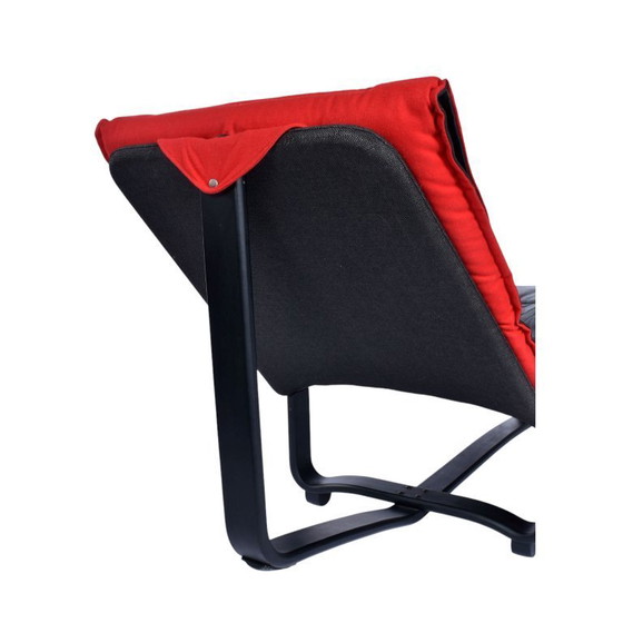 Image 1 of Westnofa Norwegian Black Leather and Red Wool Reversible Scandinavian Modern Chaise Lounge