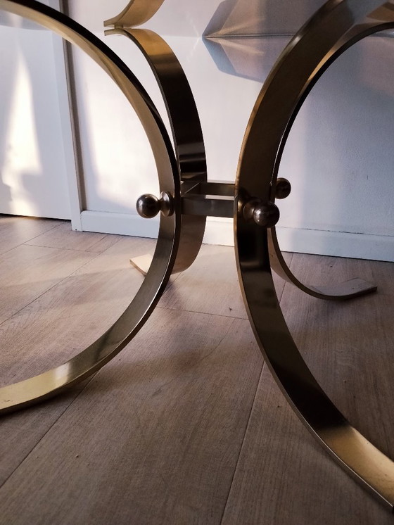 Image 1 of Table basse vintage, laiton et verre fumé, Ø 90 cm • Style années 70/80 • Design rétro, Hollywood Regency
