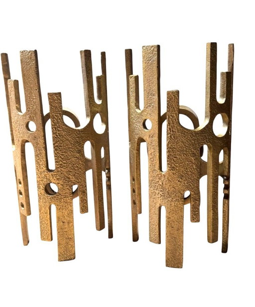 Pair of Brutalist VLAB sconces, signed bronze finish