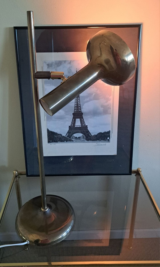 Vintage gold-colored metal table desk lamp adjustable head, Table lamps (photo 8 of 12)