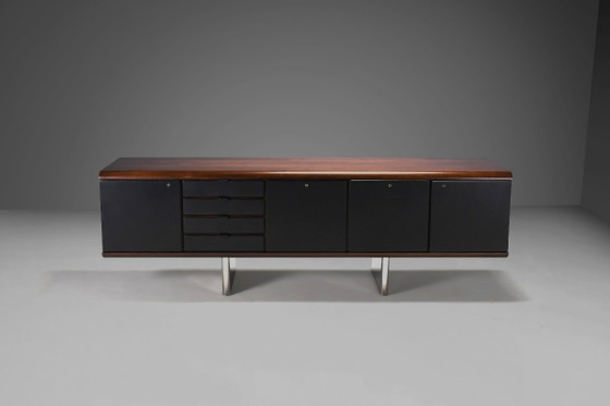 Walnut, Metal and Leather Hans von Klier “Il Ponte” Sideboard for Skipper, 1970s, Chrome, Silver (photo 3 of 10)