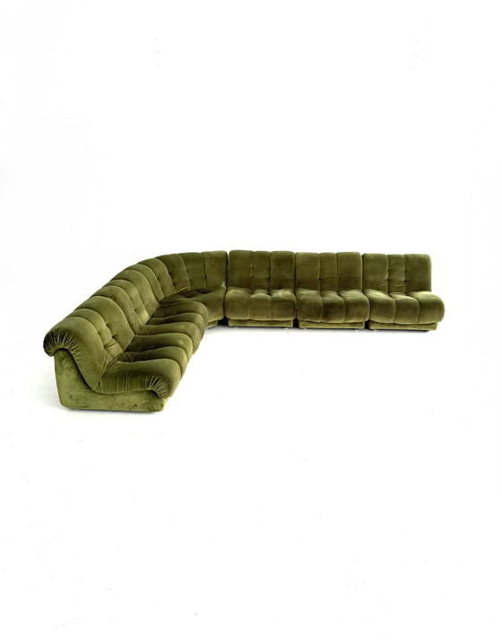 Divano modulare vintage con elementi in velluto, Italia anni '80 – Divani modulari, Wood, Textile (photo 14 of 15)