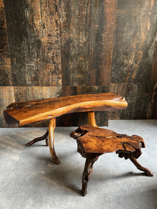 Set originele vintage boomstam salon tafels
