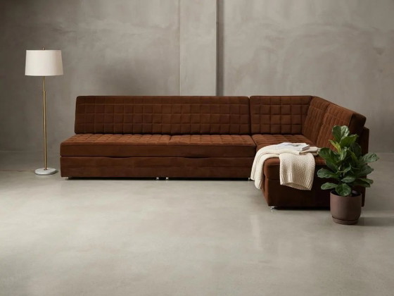 Divano in velluto Mid-Century / Sofà modulare ungherese / Divano sezionale trapuntato marrone (photo 3 of 4)