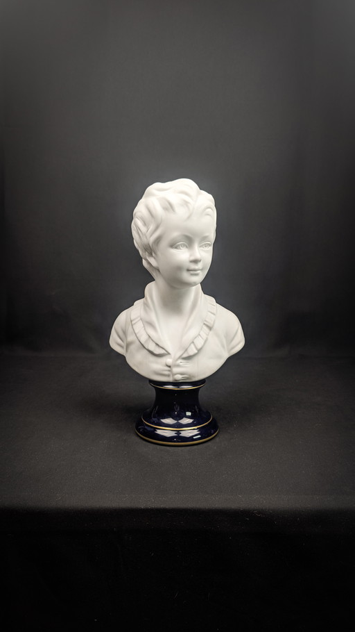 Child bust of Alexandre Brongniart Limoges porcelain signed Camille Tharaud after Jean Houdon