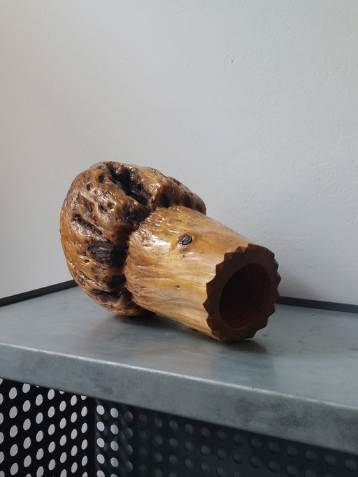 Handgeschnitzte brutalistische vintage Wurzelholz Holzvase 