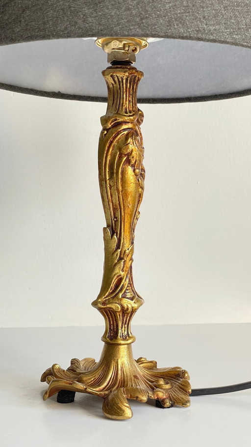 Lampe En Bronze À Patine Dorée Vintage