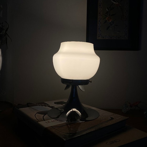 Image 1 of Vintage globe lamp in white opaline glass and chrome-plated metal