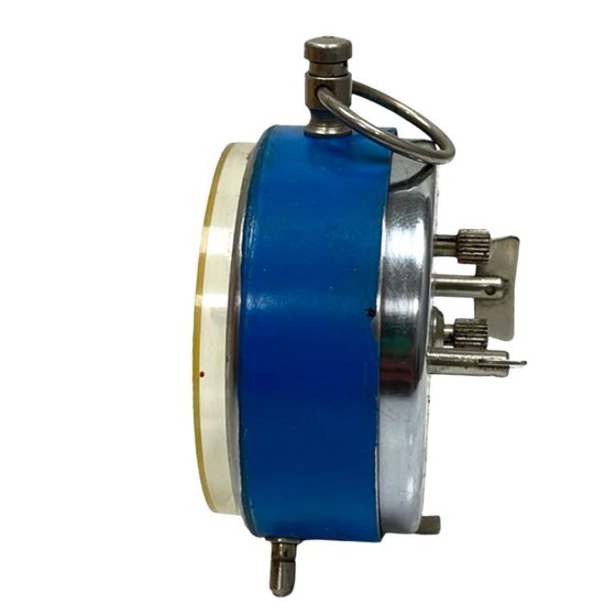 Image 1 of Blauer mechanischer Wecker mit PRIM-Griff, Tschechoslowakei, 1960er Jahre.
