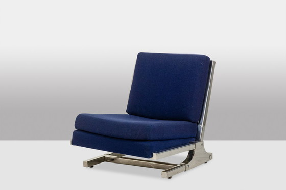 Image 1 of Valérian Rybar Pair of armchairs and pouf in chromed steel. 1970s