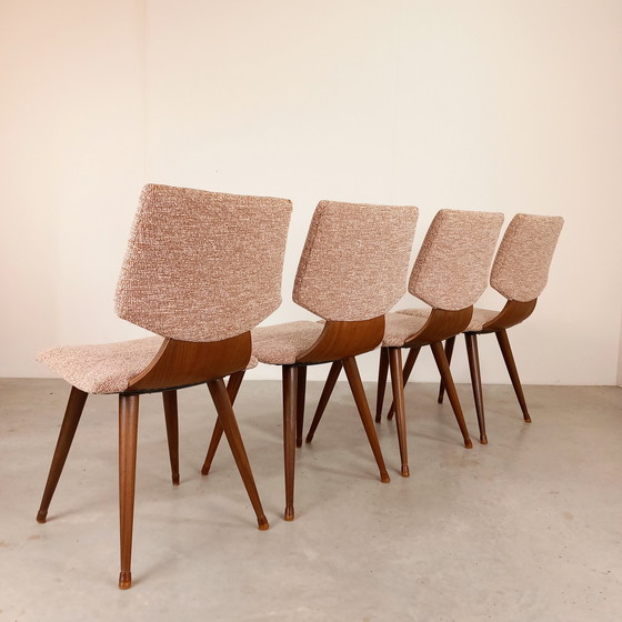 Image 1 of 4x  Mid-Century eetkamerstoel nieuwe stoffering| Vintage design