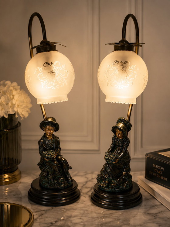Image 1 of Coppia di lampade in porcellana effetto bronzo, Punto & Sons, Portogallo