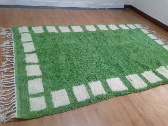 Beni Ourain stijl vloerkleed - Groen Marokkaans vloerkleed van handgeweven wol - 250 x 154 (photo 5 of 8)