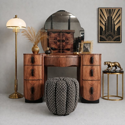 Dressing Table with pouf by Jindrich Halabala for Up Závody, 1940s