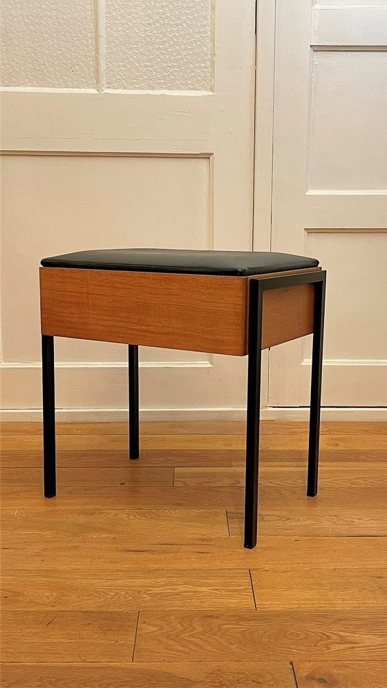 Image 1 of Sgabello da cucito vintage con spazio di archiviazione di Aristo – teak e metallo