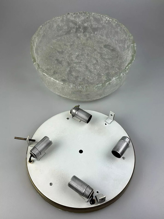 Image 1 of Lampada da soffitto anni '60 e '70 Plafoniera a filo in vetro ghiacciato Hillebrand Germania